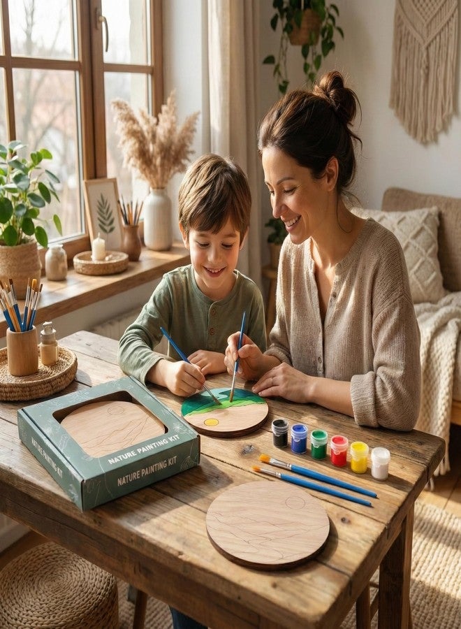 HOBBY INDIA Wooden Painting Kit Set for Kids & Adults | DIY Wall Decor Art & Craft | Round Tree Circle Coaster | Home & Office Hanging Decoration | Birthday Gift for Girls & Boys (Coastal Mountains) - Image 5